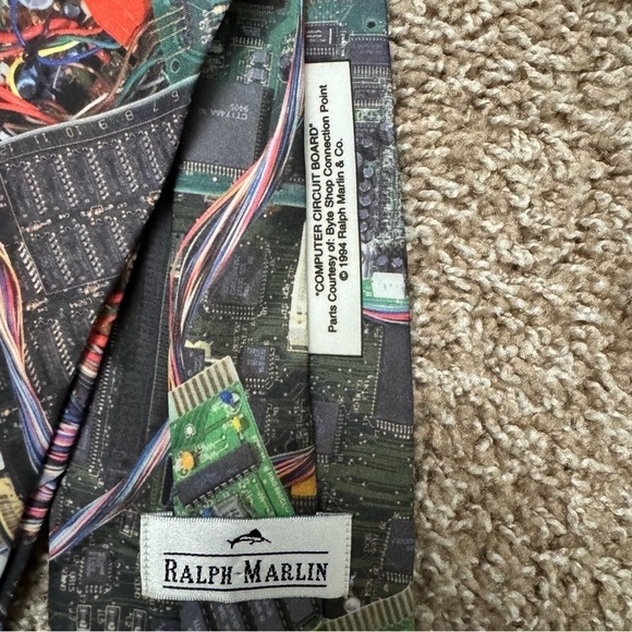 Vintage 1994 Ralph Marlin Circuit Board Pattern Polyester Tie - Picture 3 of 4